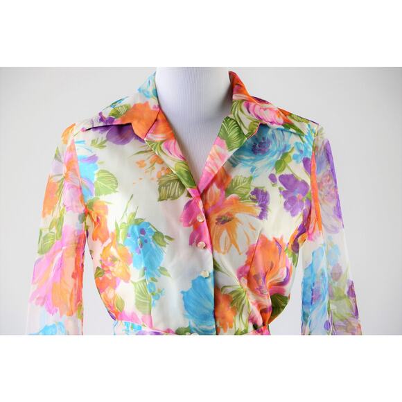 Vintage 1960s-70s Pastel Floral Hostess Gown Maxi Dress Small - Picture 10 of 10